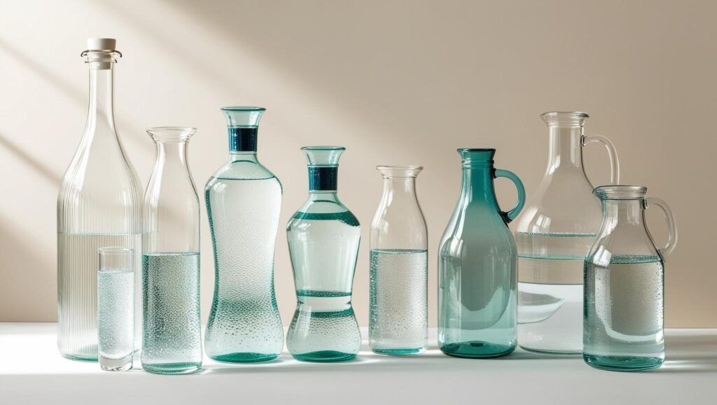botellas y jarras llenas de agua