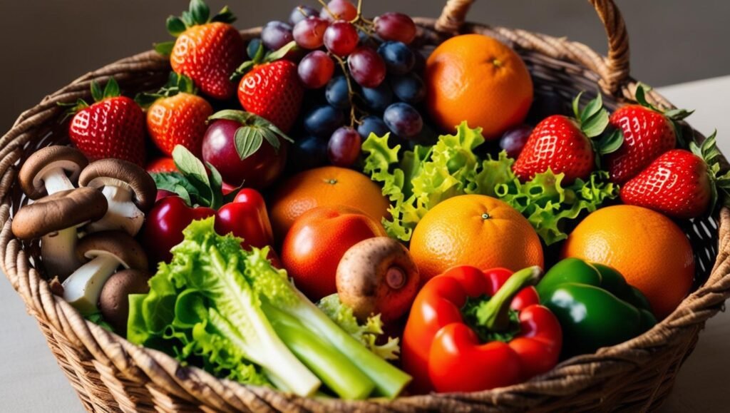 cesta con frutas y verduras