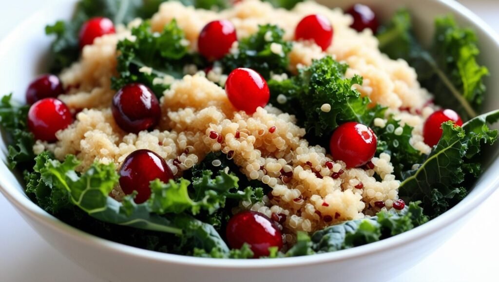 ensalada de quinoa, kale y frutos rojos