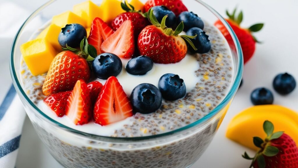 pudín de chía con leche de coco y frutas